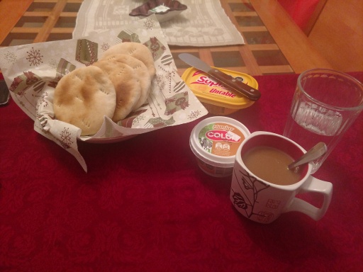 typical breakfast: bread, manjar, coffee
